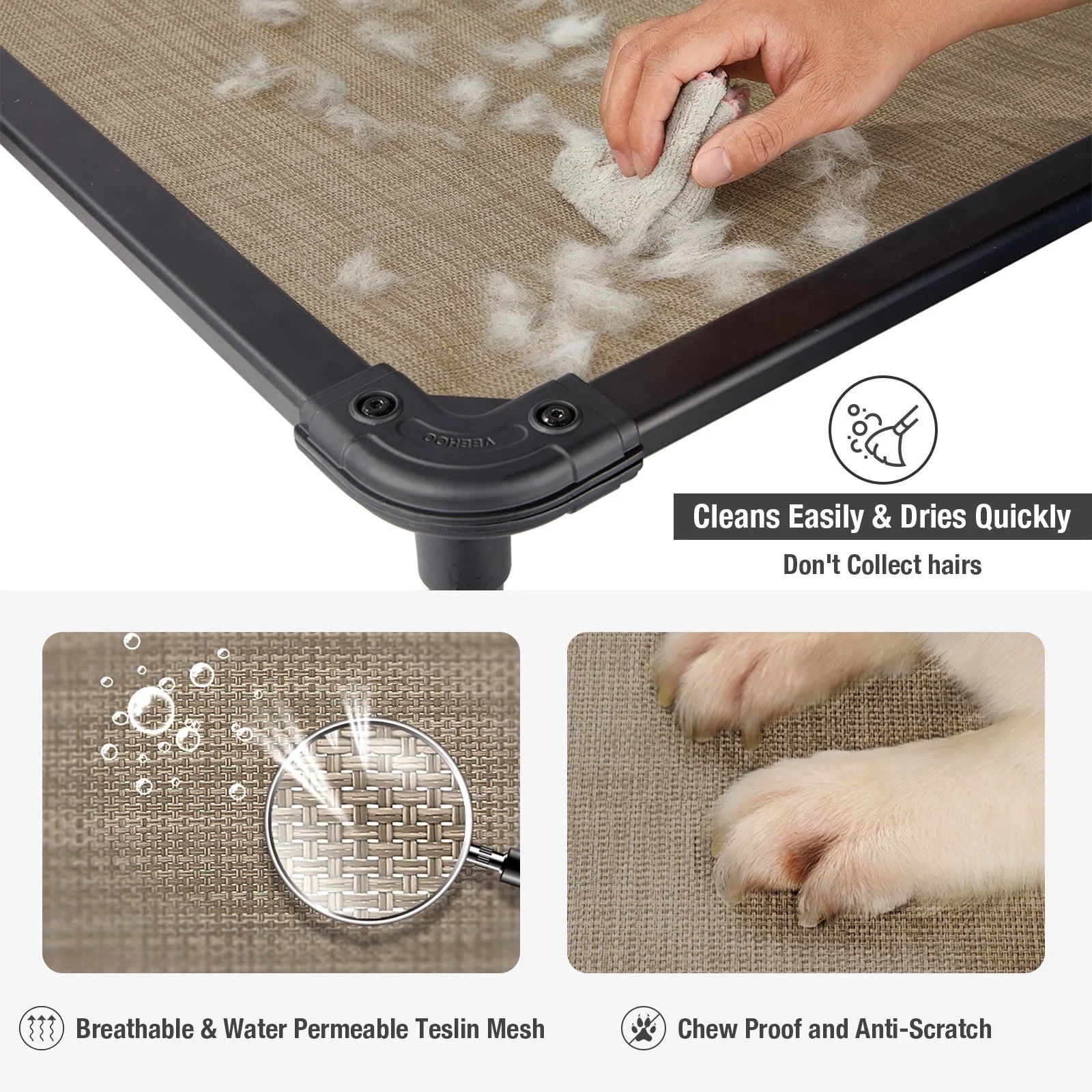 Chew Proof Dog Bed, Cooling Raised Pet Cot, Rustless Aluminum Frame, Beige Coffee, X Large