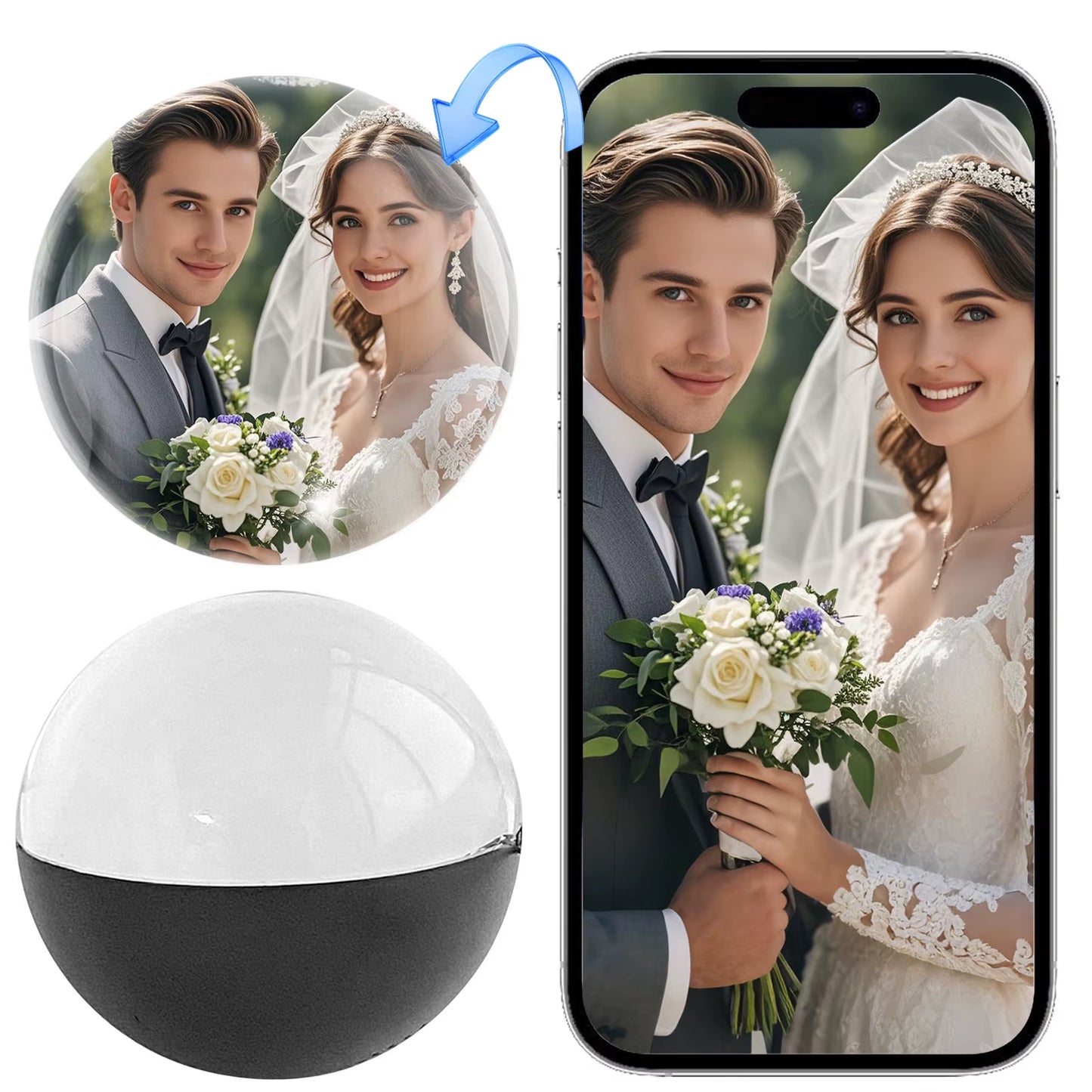 2.7In 3D Memory Orb WIFI Spherical Video Screen Rechargeable Electronic Display Memory Crystal Ball Uploadable Videos & Photos