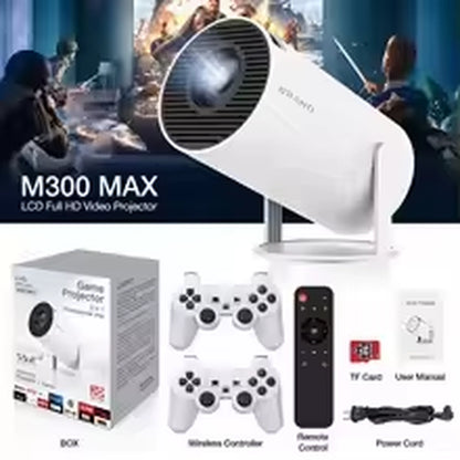 M300 MAX Retro Video Game Consoles Mini Portable Intelligent Projectorhome Projector Android11 System 720P 64GB Games for Gifts