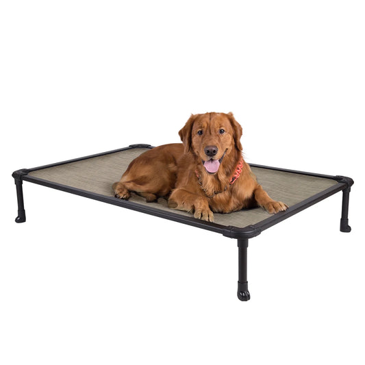 Chew Proof Dog Bed, Cooling Raised Pet Cot, Rustless Aluminum Frame, Beige Coffee, X Large