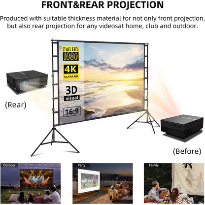 Projector Screen with Stand White Wrinkle-Free 160° Viewing Angle 60-150 Inch Double Sided Screen Home Theater Outdoor