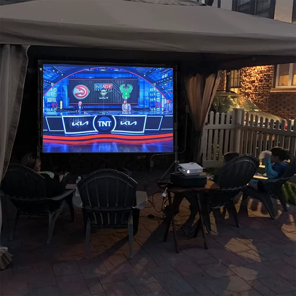 Projector Screen with Stand White Wrinkle-Free 160° Viewing Angle 60-150 Inch Double Sided Screen Home Theater Outdoor