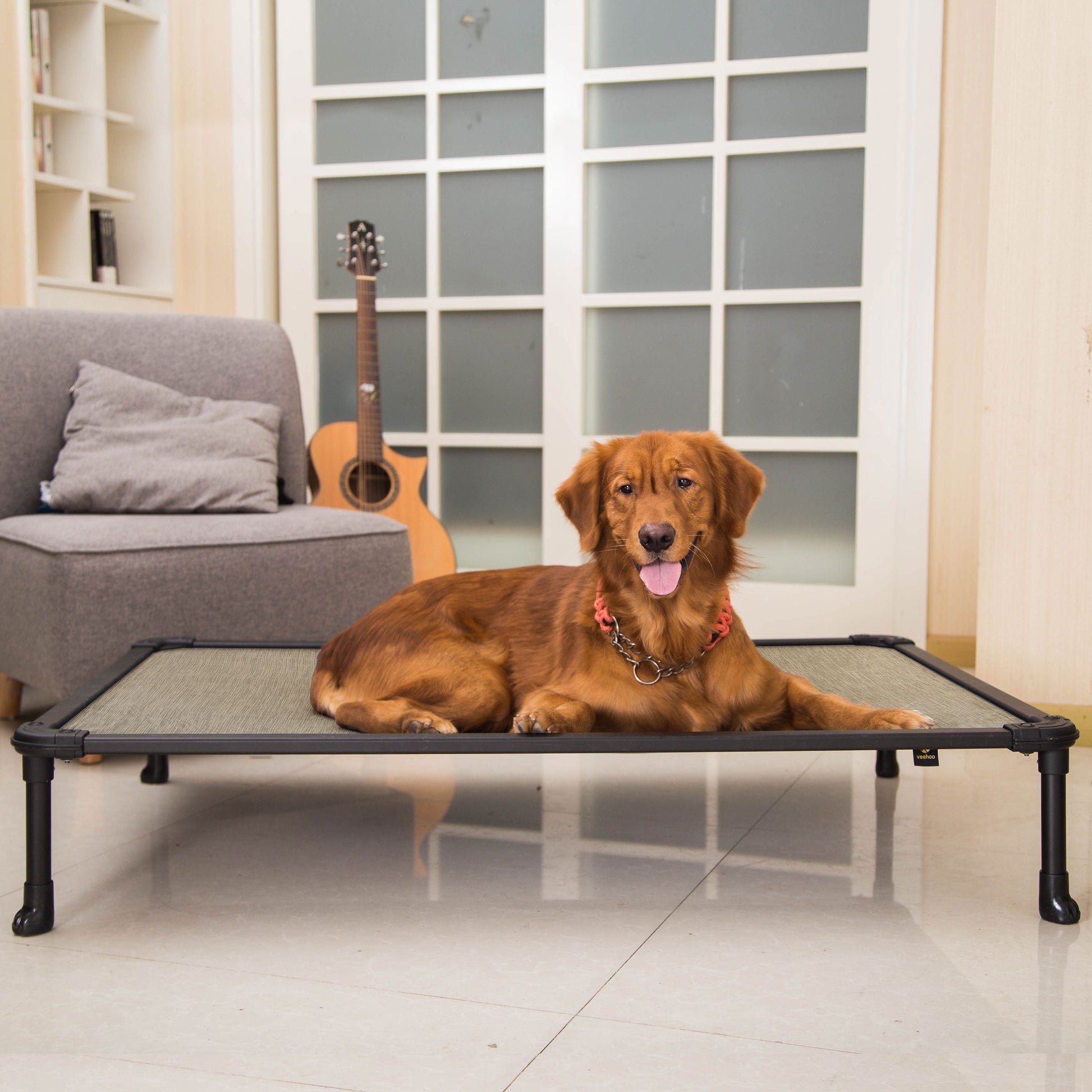 Chew Proof Dog Bed, Cooling Raised Pet Cot, Rustless Aluminum Frame, Beige Coffee, X Large