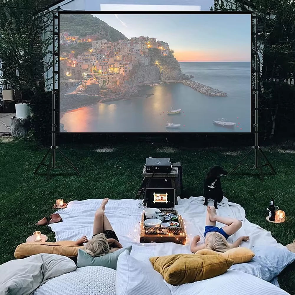 Projector Screen with Stand White Wrinkle-Free 160° Viewing Angle 60-150 Inch Double Sided Screen Home Theater Outdoor